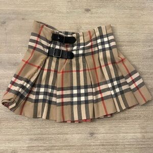 Burberry London Mini Skirt Beige Nova Print Check Pleated Buckle